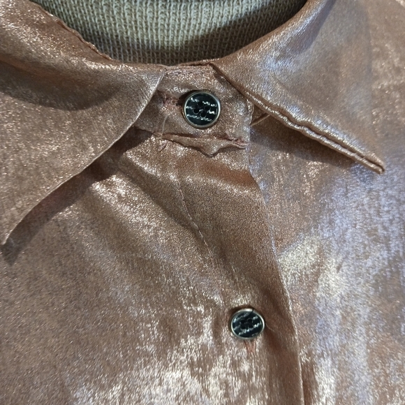 Size Medium/Large Womens In Italy Top Blouse Long Sleeve Metallic Pink Bold - Picture 4 of 6